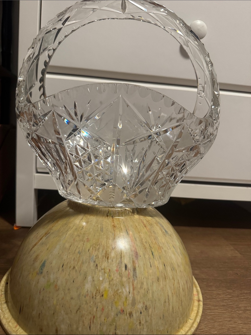 Source Unknown Clear Cut-Glass Basket Vase